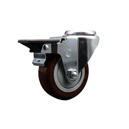Service Caster 3.5'' Maroon Poly Wheel Swivel Bolt Hole Caster with Posi Lock Brake SCC-BH20S3514-PPUB-MRN-PLB